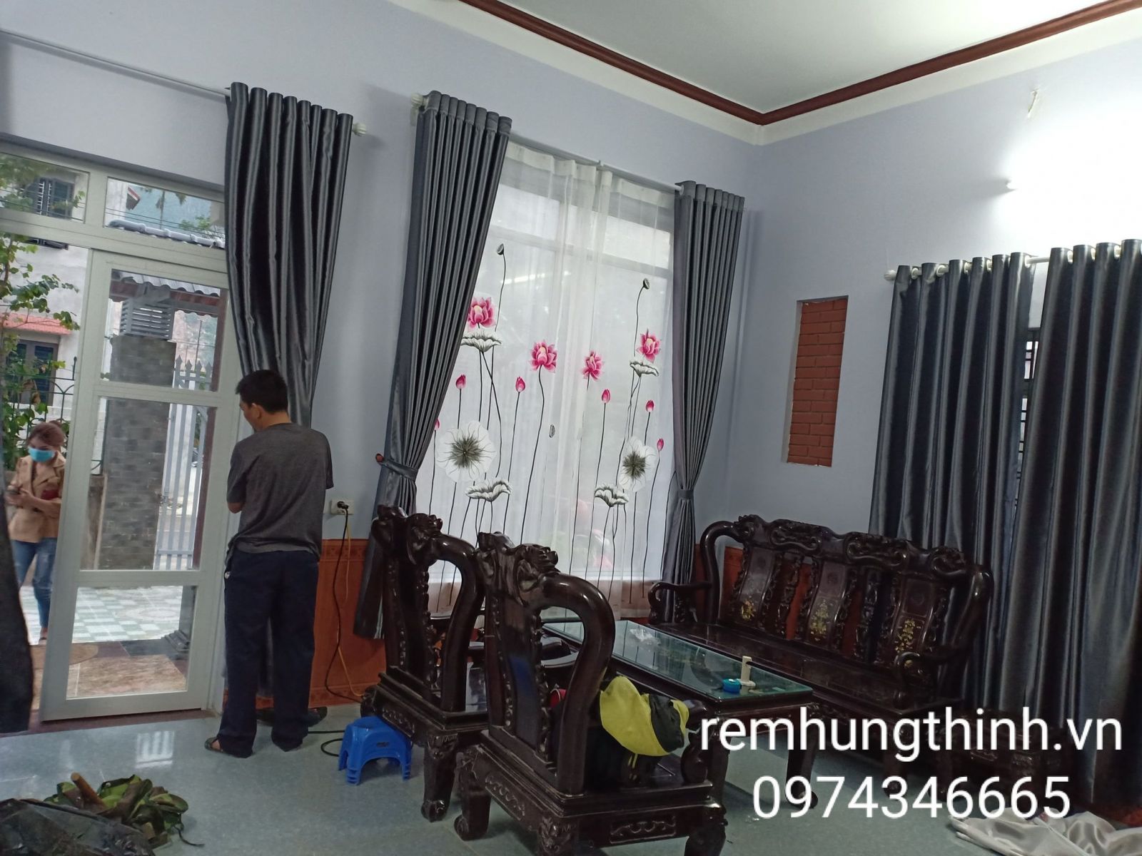 Rèm vải 2 lớp thêu tay hoạ tiết tại phường Nhân Chính quận Thanh Xuân
